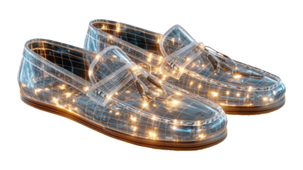 Stylish illuminated loafers modern glowing footwear fashionable light up shoes trendy night party accessory isolated on white background