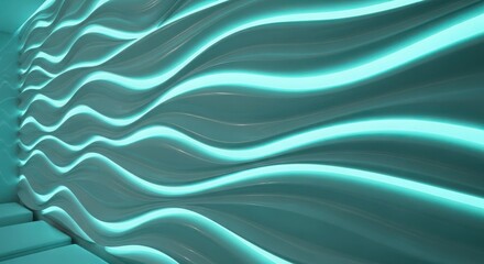 Fototapeta premium Teal wavy metallic surface with light leak effect, for website background or overlay