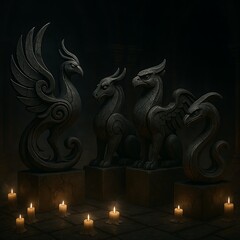 Fototapeta premium Dark Fantasy Sculptures Mythical Creatures of Stone