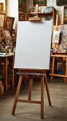 Blank Canvas on Easel in Artist Studio