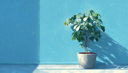 Plant in a pot, light blue wall