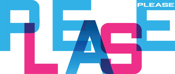 Please is represented by overlapping text letters in blue and pink tones on white