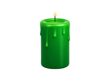 Glossy 3D Green Candle with Flame Isolated on a Transparent Background