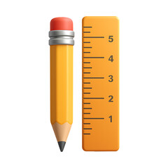 Pencil and Ruler 3D Icon Isolated on a Transparent Background