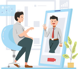 illustration business person making a video call with a businessman, Suitable for Diagrams, Infographics, Book Illustration, Game Asset, And Other Graphic Related Assets