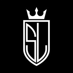 SL Vector logo of initials shield with crown and minimalist, elegant style