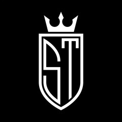 ST Vector logo of initials shield with crown and minimalist, elegant style