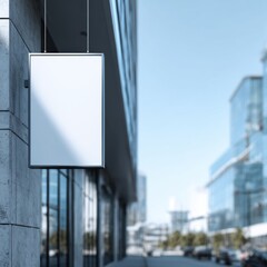 Blank Square Hanging Sign Mockup - Modern City Background