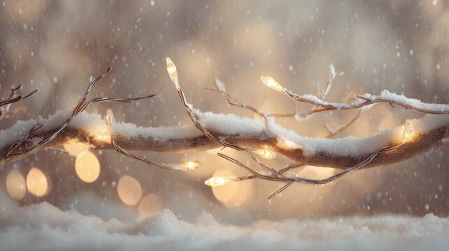Snowy Branches With Warm Lights