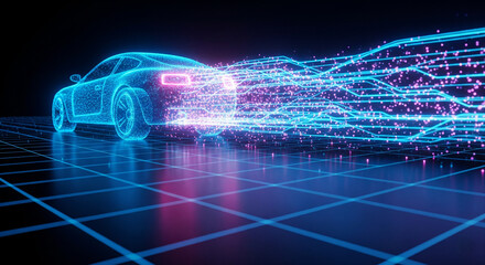 Futuristic Car with Data Stream