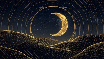 Crescent Moon Over Golden Landscape