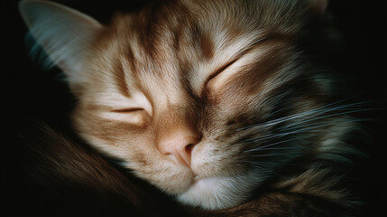 Fototapeta premium Close-up of sleeping ginger cat with soft fur and whiskers