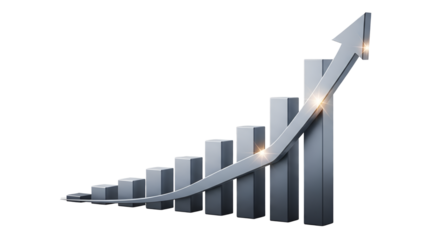 Business chart with an upward arrow for growth and success isolated PNG with Transparent Background