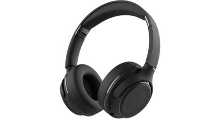 Black wireless headphones isolated PNG with Transparent Background
