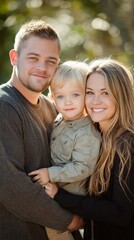 Fototapeta premium Happy Family Portrait: Mom, Dad, and Toddler Son