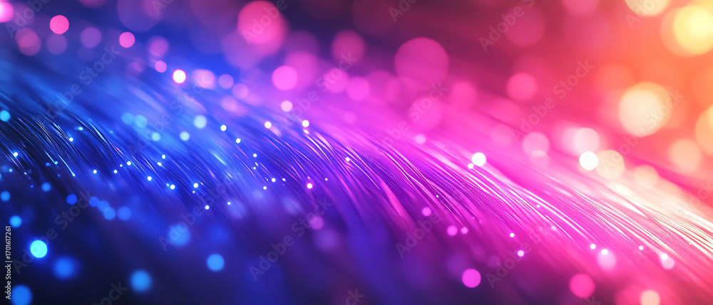 Poster vibrant abstract background with flowing lines of light, bokeh effect, and glowing particles in pink