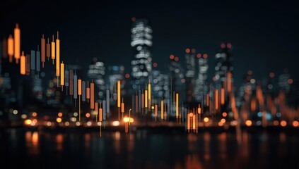 Night city financial chart overlay
