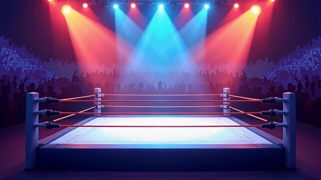 Dynamic Wrestling Action in Ring with Vibrant Lights Professional Sports Business Concept Footage, High Energy Entertainment, Modern Flat Cute Vector Style