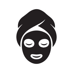 Facial mask icon, woman with towel wrap enjoying spa skincare treatment, beauty vector graphic.
