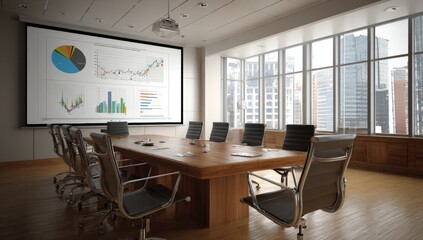 Modern conference room with city view
