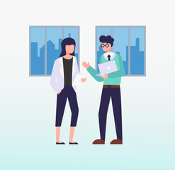 two people discussing business and projects in the office illustration