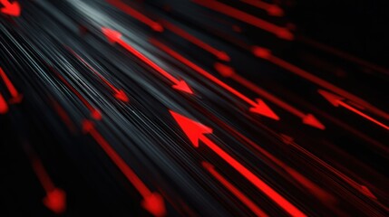 Dynamic lines with red arrows illustrating speed and direction in a futuristic digital layout.