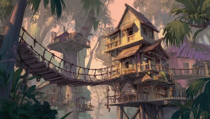 Lush tropical forest village