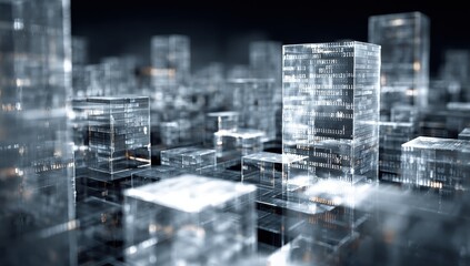 Abstract cityscape of translucent cubes