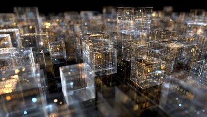 Abstract cityscape of transparent cubes