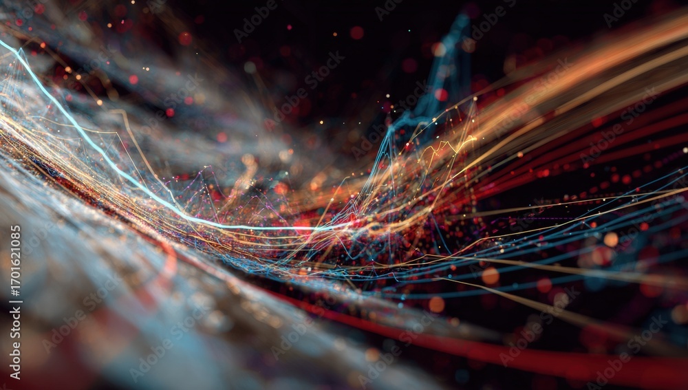 Poster abstract digital art with flowing lines and particles