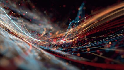 Abstract digital art with flowing lines and particles