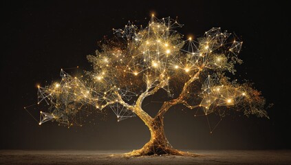 Abstract gold tree on dark background