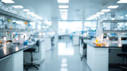 Fototapeta premium Modern laboratory interior with advanced equipment and illuminated workspace for scientific research.
