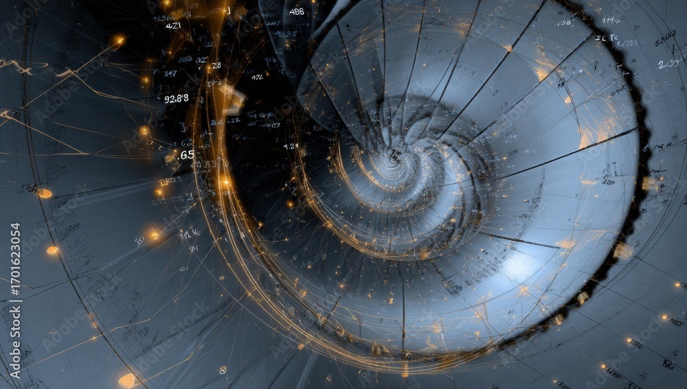 Poster abstract spiral design with glowing lines and numbers