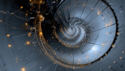 Abstract spiral design with glowing lines and numbers