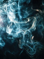 Abstract Teal Smoke Swirls on Black Background
