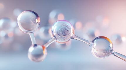 Molecular Structure Visualization with Transparent Spheres Connected by Rods, Representing Science and Technology Advancements