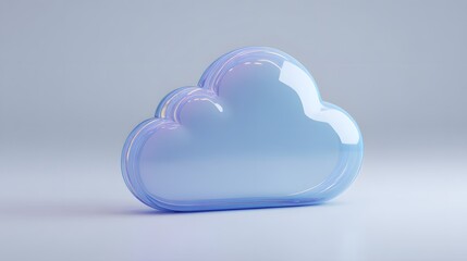 A glossy, translucent cloud icon with a gradient effect, set against a smooth, dark background
