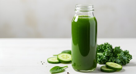 Green healthy juice in glass bottle