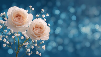 Delicate blush roses against a teal background