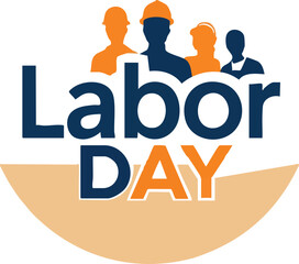 Labor Day illustration with worker silhouettes and bold typography in blue and orange for celebration and recognition themes