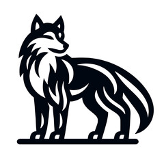 Elegant black silhouette of a standing wolf for logo design and artistic graphics on transparent background