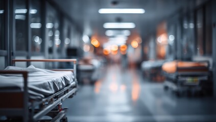 Hospital hallway, empty beds