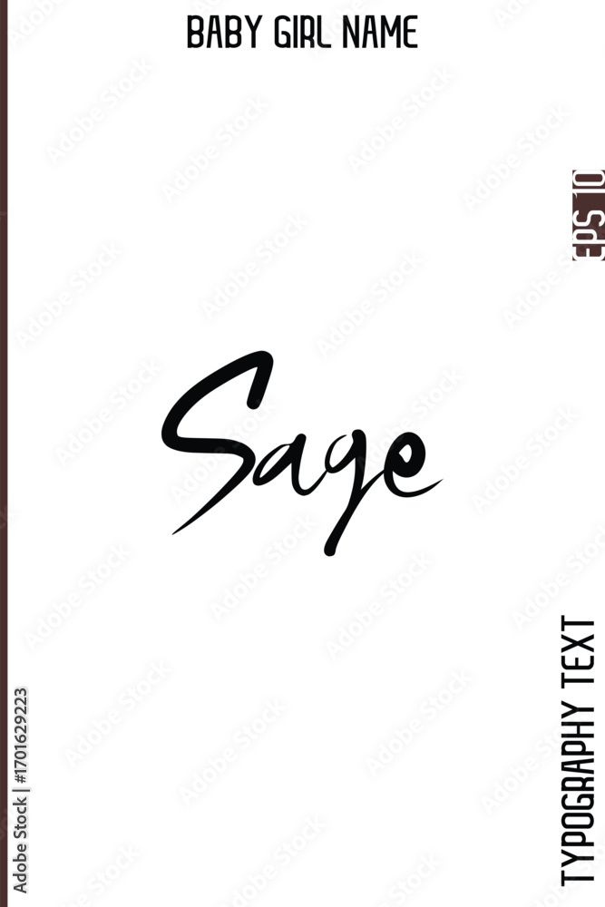 Poster sage -girl name minimal elegant cursive typography vector art