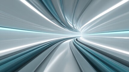 Dynamic light streaks in a blue and white tunnel, captivating visual journey abstract.