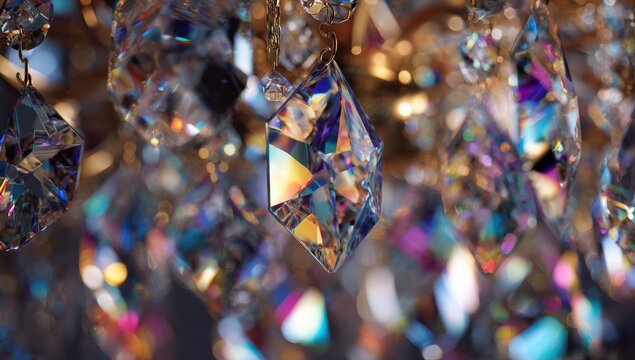 Close-up of crystal chandelier facets - Powered by Adobe