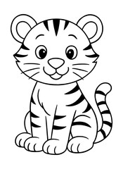 Black outline tiger on white background. Vector illustration for coloring book.