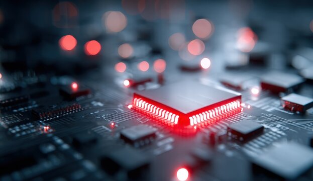 Close-up of a circuit board with a central processor - Powered by Adobe