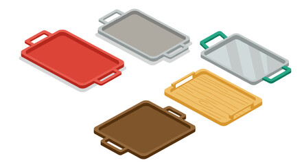 Isometric kitchen trays set in vibrant colors and modern design
