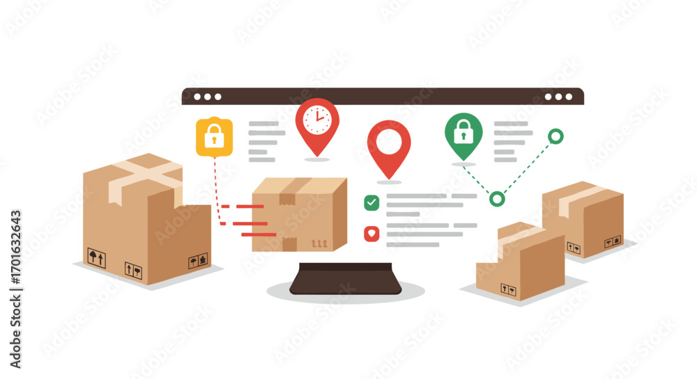 Poster efficient delivery system concept with packages and tracking elements